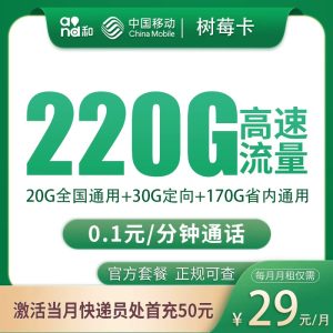 移动树莓卡29元220G【只发重庆】