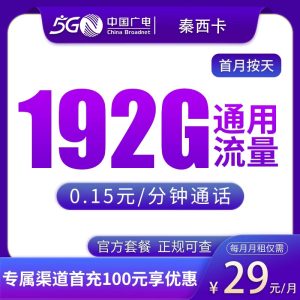 G1广电秦西卡29元192G【只发陕西】