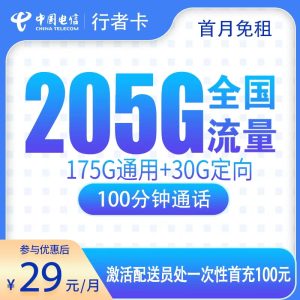 电信行者卡29元205G+100分钟【只发广东】
