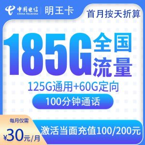 电信明王卡30元185G+100分钟【只发广东佛山】