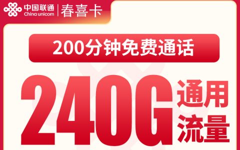 联通春喜卡19.1元240G+200分钟【只发四川】
