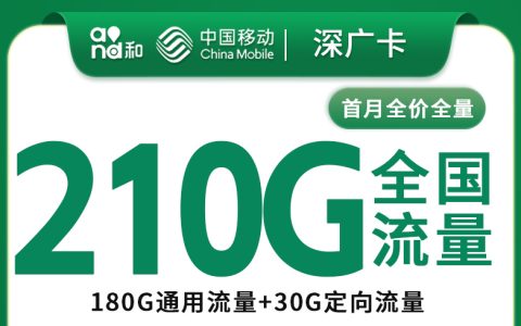 移动深广卡39元210G+100分钟【只发深圳】