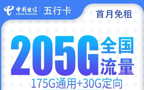 电信五行卡19元205G+100分钟【只发广东】