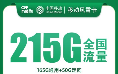 移动风雪卡39元215G+100分钟【只发绍兴杭州】