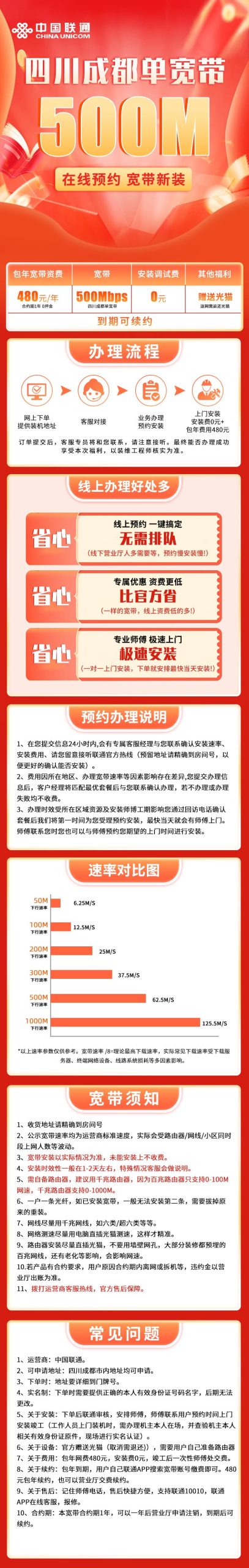 成都联通480元包年500M单宽带