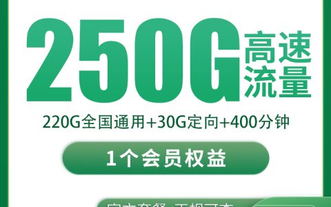 移动青红卡20元250G+400分钟【只发四川】