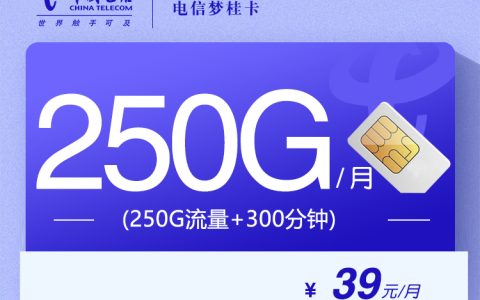 电信梦桂卡【29元250G+300分钟】【仅发广西】