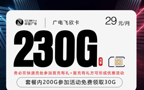 广电飞欣卡【首年29元230G】