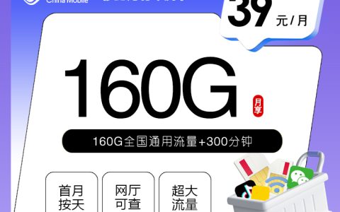移动河北专属卡4.0【39元160G+300分钟】