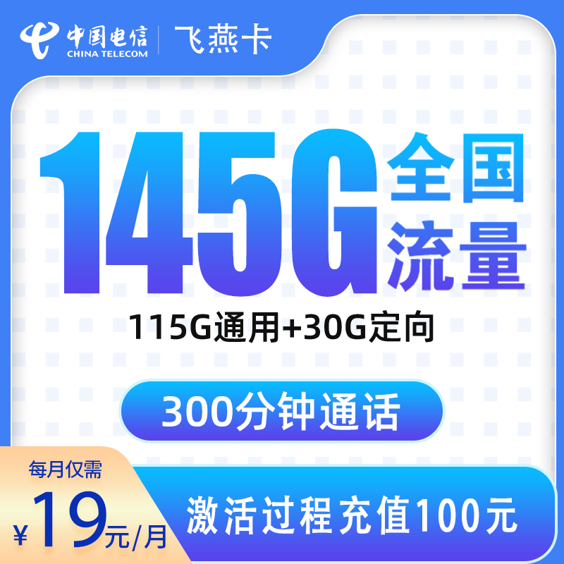 电信飞燕卡19元145G+300分钟【只发浙江】