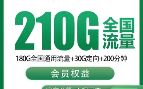 【已下架】移动晴空卡20元210G+200分钟【发全国】