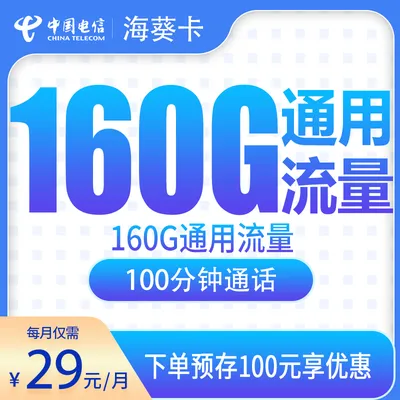 电信海葵卡29元160G+100分钟【只发安徽】