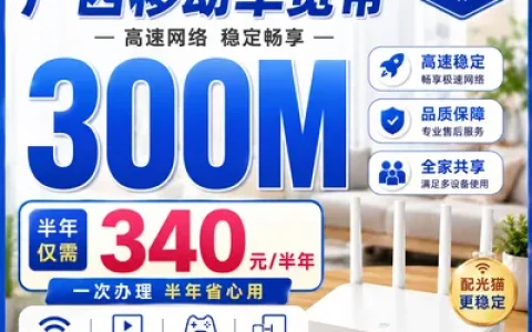 广西移动单宽340元半年300M