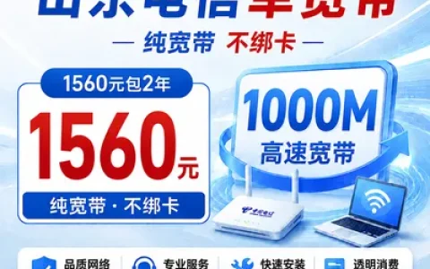 山东电信1560元包2年单宽带1000M【不含调试费】