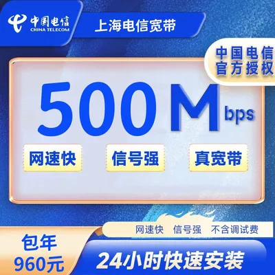上海电信单宽带500M960包年+100安装费（光猫带WIFI）