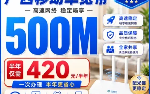 广西移动单宽420元半年500M