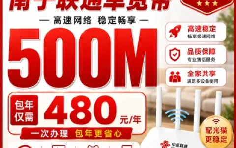 南宁联通单宽480元包年500M