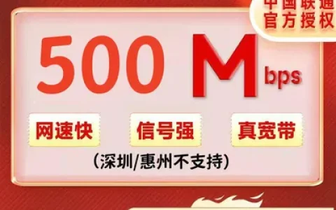 广东联通500M16个月960元+200安装费（深圳不支持）