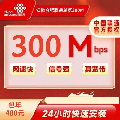安徽合肥联通300M包年480元（免安装费）