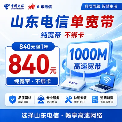 山东电信840元包1年单宽带1000M【不含调试费】