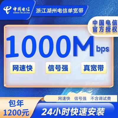 浙江湖州电信1000M一年1200元+100安装费