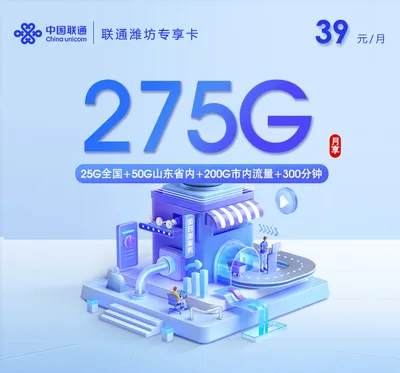 联通潍坊专享卡【39元275G+300分钟】