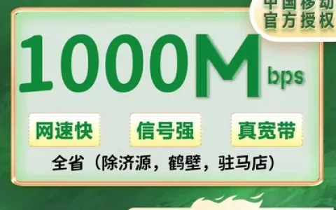 河南全省移动单宽带1000M包年1200元+100安装费（除济源，鹤壁，驻马店）