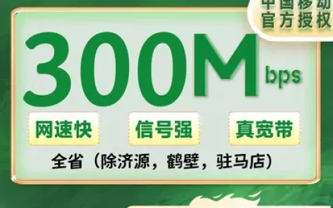 河南全省移动单宽带300M包年480元+100安装费（除济源，鹤壁，驻马店）
