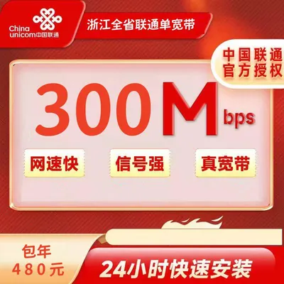 浙江联通300M包年480元+100元安装费