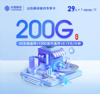 移动山东省内专享卡【30元200G】【新】