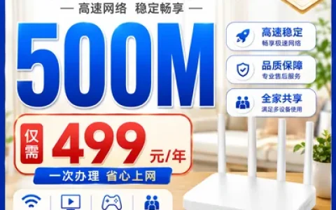 广西电信单宽499元包年500M（免安装费自备光猫）