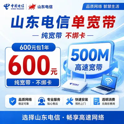 山东电信600元包1年单宽带500M【不含调试费】