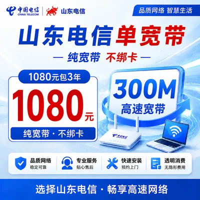山东电信1080元包3年单宽带300M【不含调试费】