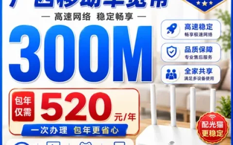 广西移动单宽520元包年300M