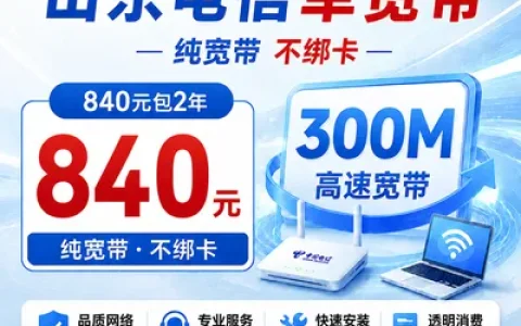 山东电信840元包2年单宽带300M【不含调试费】