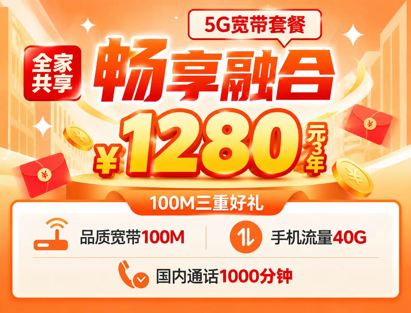 上海电信翼长宽100M三年