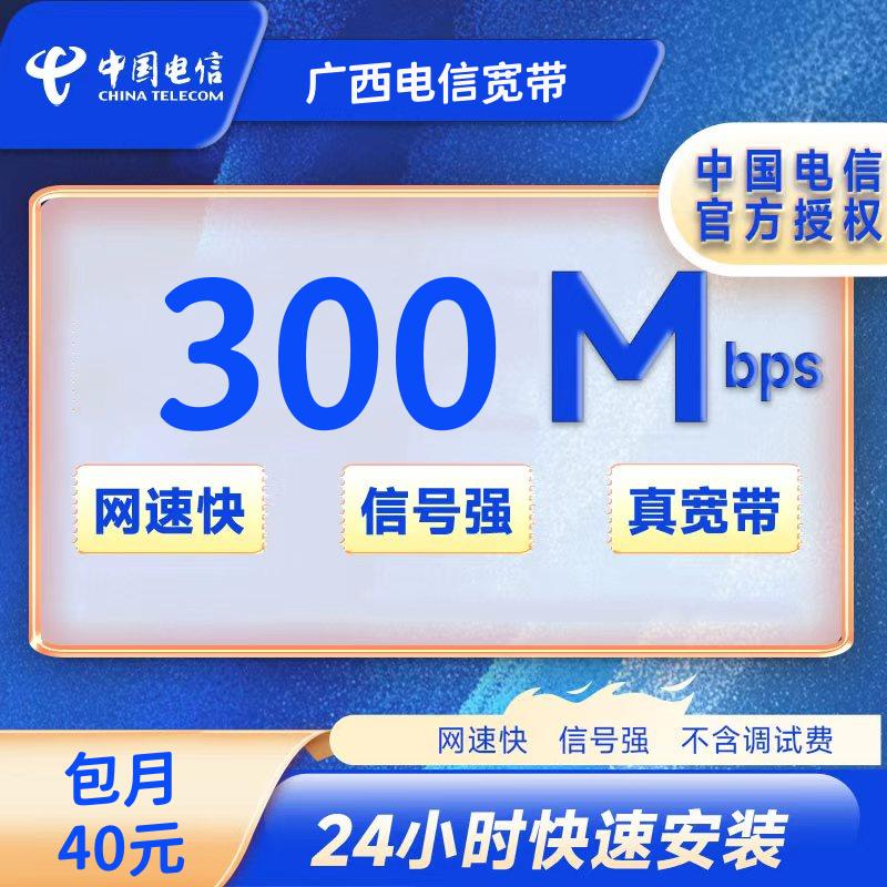 广西电信300M=40元/月+100安装费（自备光猫无安装费，实名）